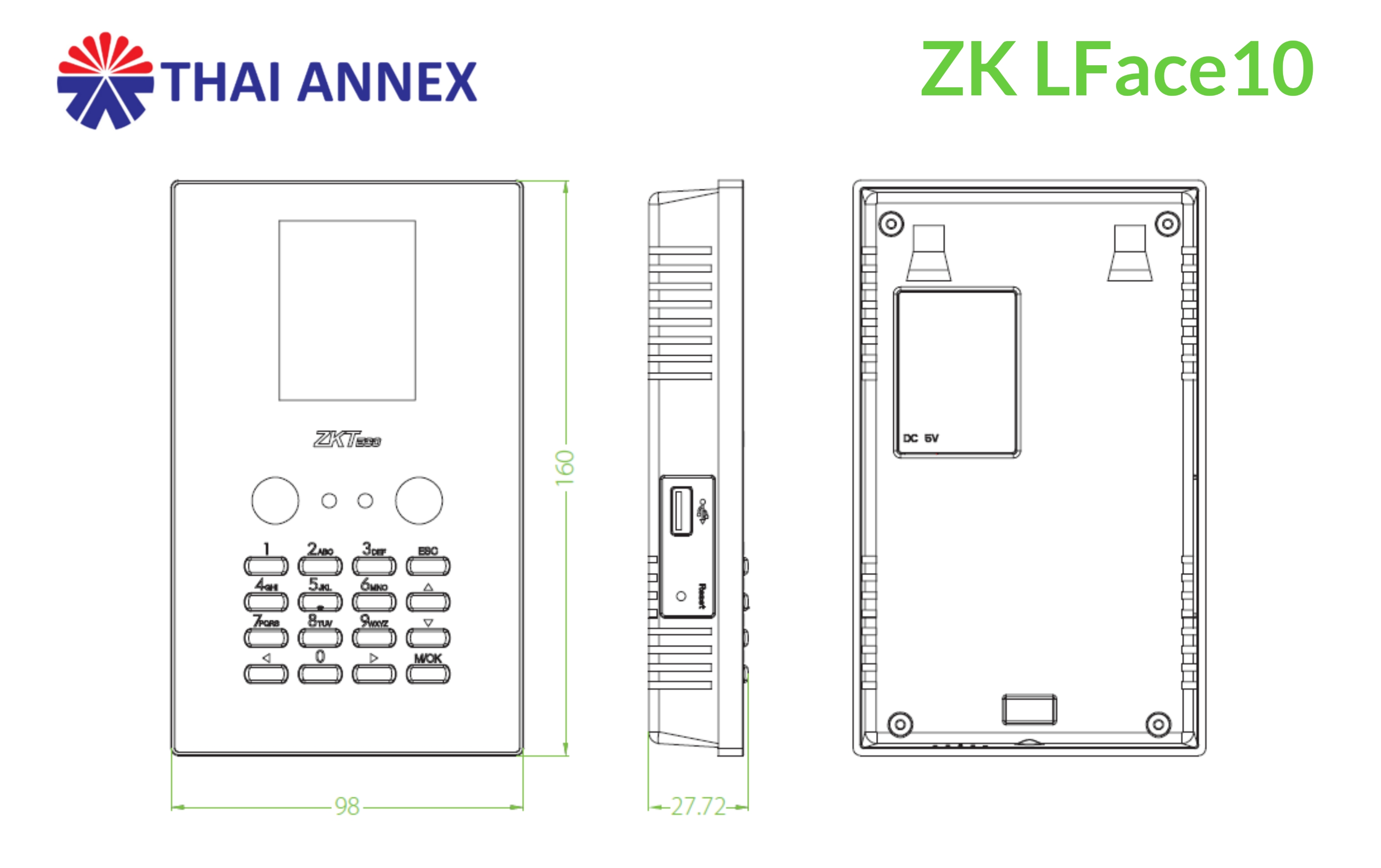 เครื่องสแกนใบหน้า ZK LFace 10 เครื่องสแกนใบหน้า ZK LFace 10